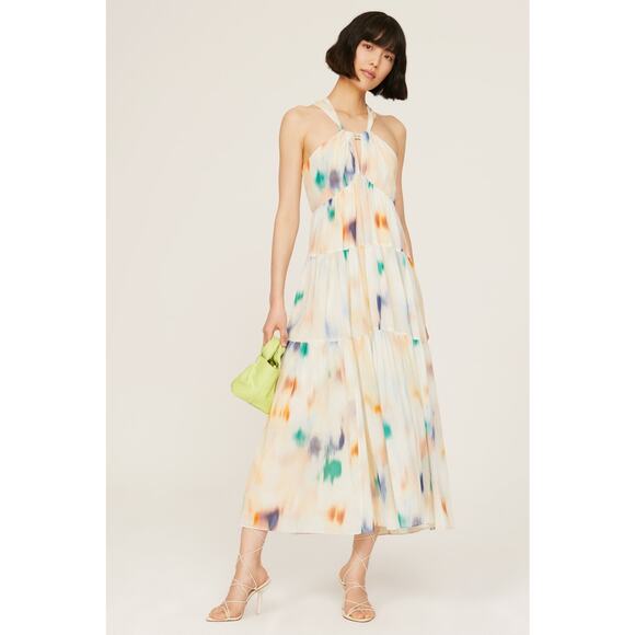 Joie Dresses & Skirts - Joie Marcy Cream Tie Dye Printed Keyhole Sleeveless Halter Midi Dress Size XS
